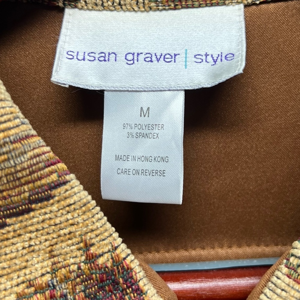 Susan Graver Floral Tapestry Jacket Medium Western Cowgirl Fringe Brown - Picture 10 of 13